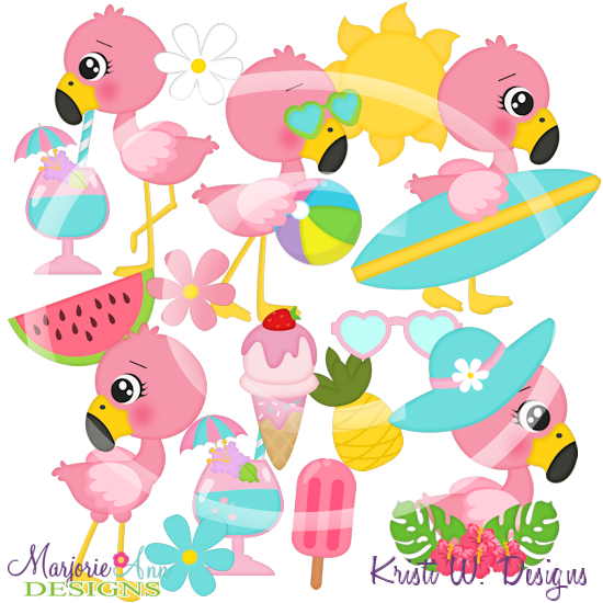 Flamingo Summer SVG Cutting Files/Paper Piecing +Clipart - Click Image to Close